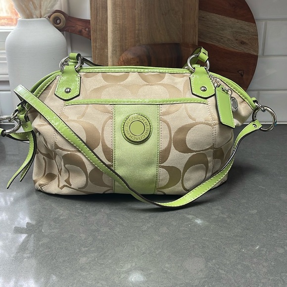 Coach Signature Canvas Patent Leather Satchel Bag - Picture 1 of 12